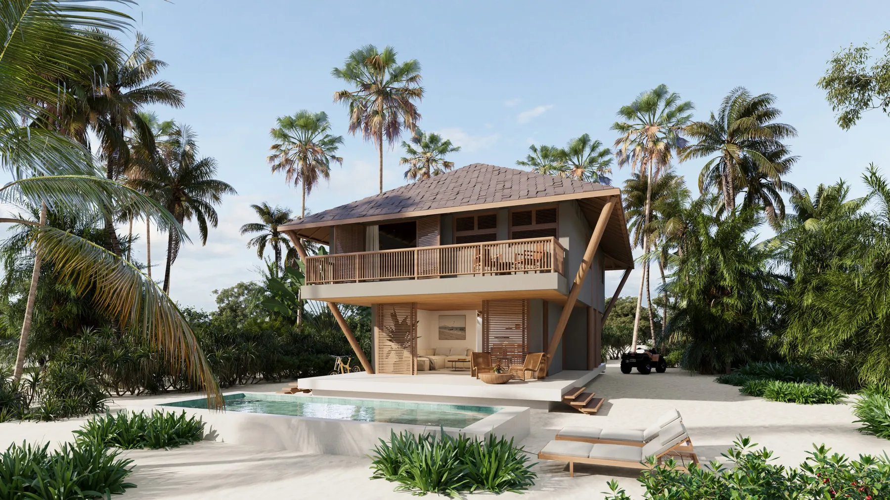 A casa entre coqueiros, com piscina